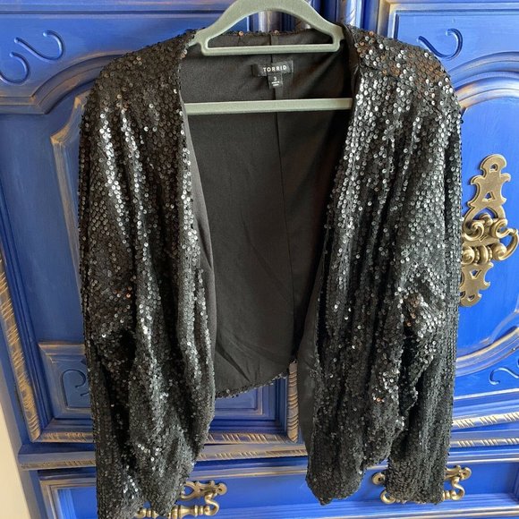 torrid Jackets & Blazers - Torrid Black Sequin Open Top Shrug 3XL Long Sleeve